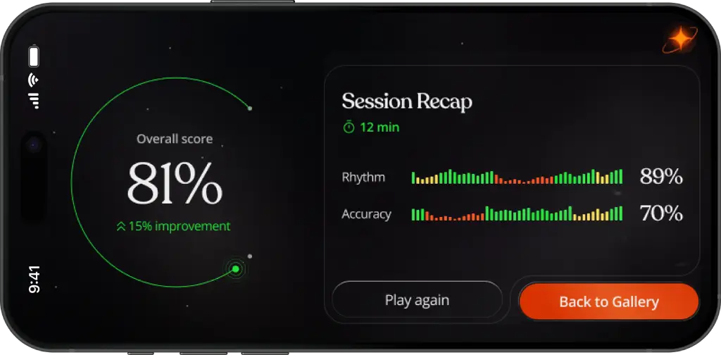 Artie evauluates your rhythm and accuracy after each session
