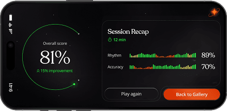 With Artie, after each session, get a clear breakdown of your rhythm, accuracy and overall performance.