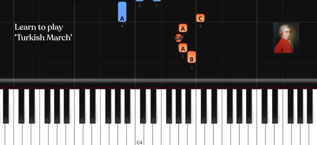How to play Mozart’s Turkish March (Rondo Alla Turca) on piano – beginner piano tutorial with falling notes and fingering