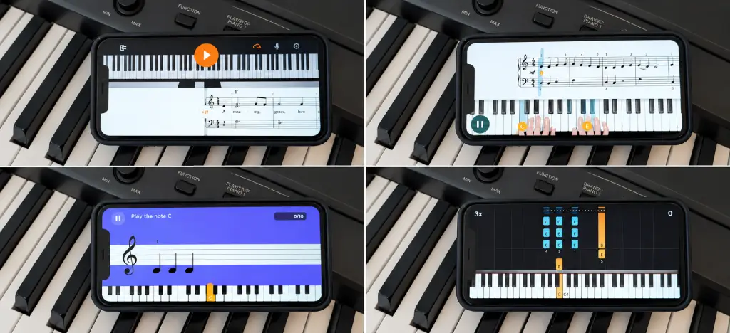 Photo of 4 piano apps on smartphone