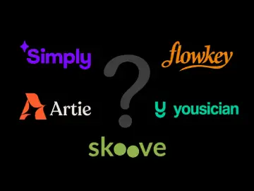 Comparison of the best piano learning apps: Artie, Simply Piano, Flowkey, Yousician and Skoove.