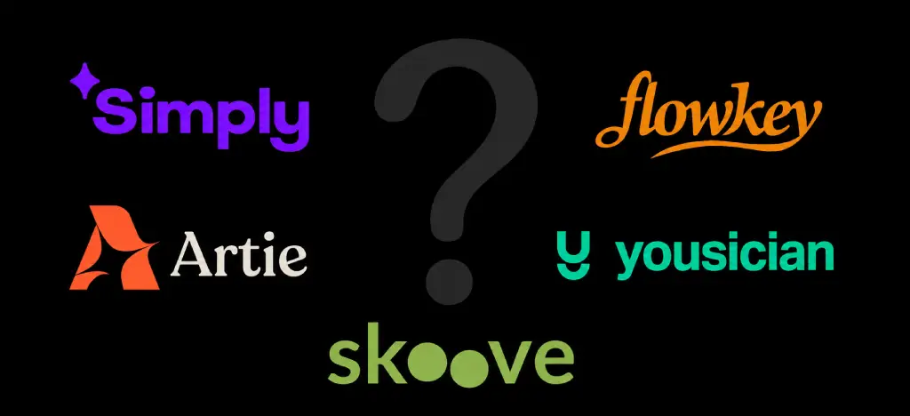 Comparison of the best piano learning apps: Artie, Simply Piano, Flowkey, Yousician and Skoove.